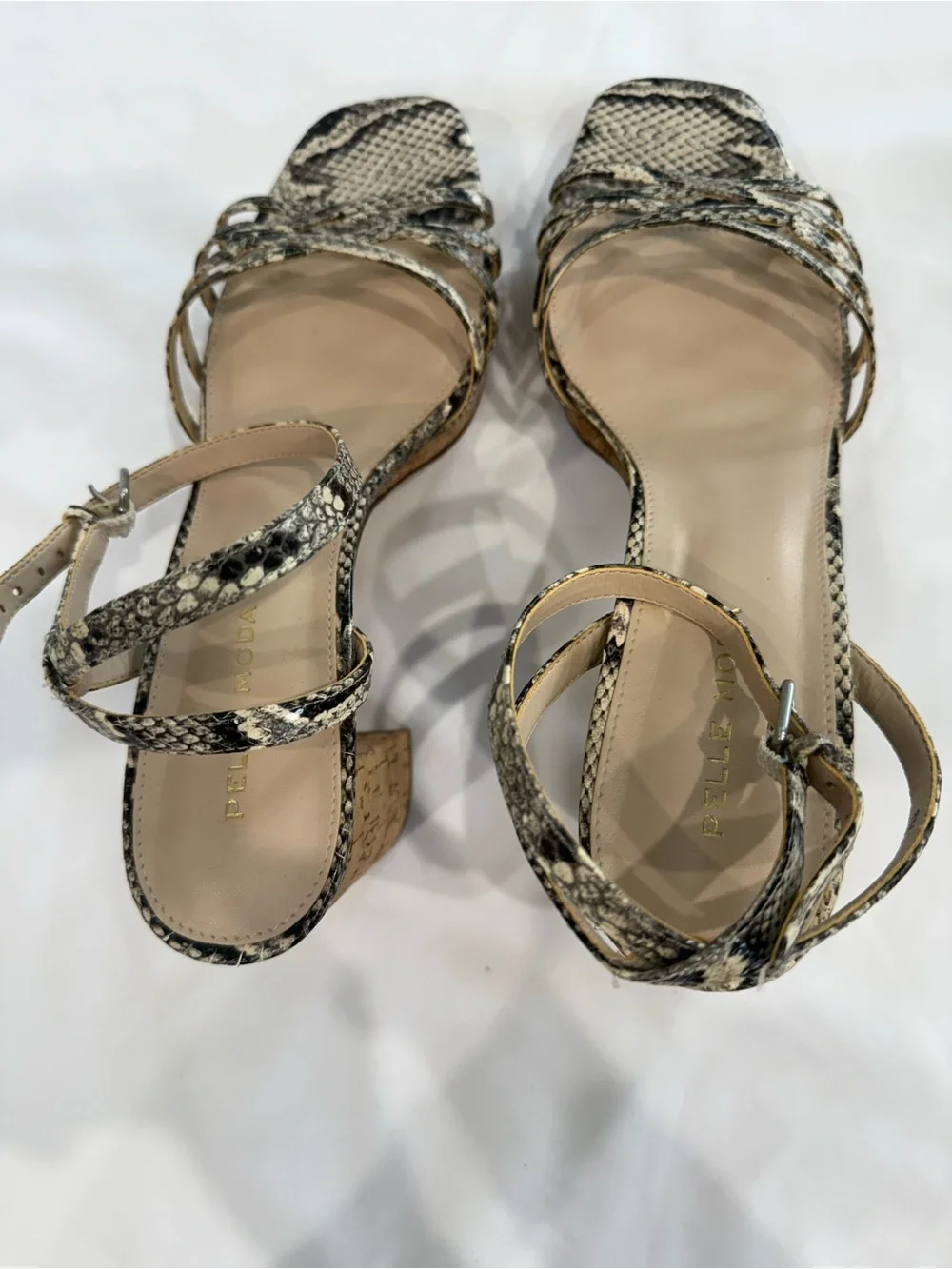 PELLE MODA Amy Ankle Strap Block 3.5 Heel Platform Leather Snake Skin Sandals